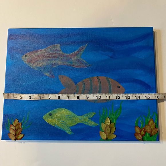 Under the Sea Original Fish Painting 16” x 12” Handmade Home Decor Art - Picture 4 of 12